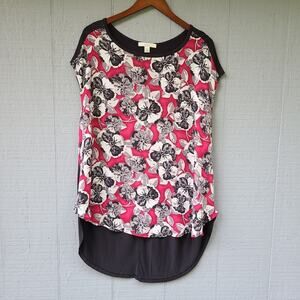 Sejour Tunic Floral Front Solid Black Back Top 1X